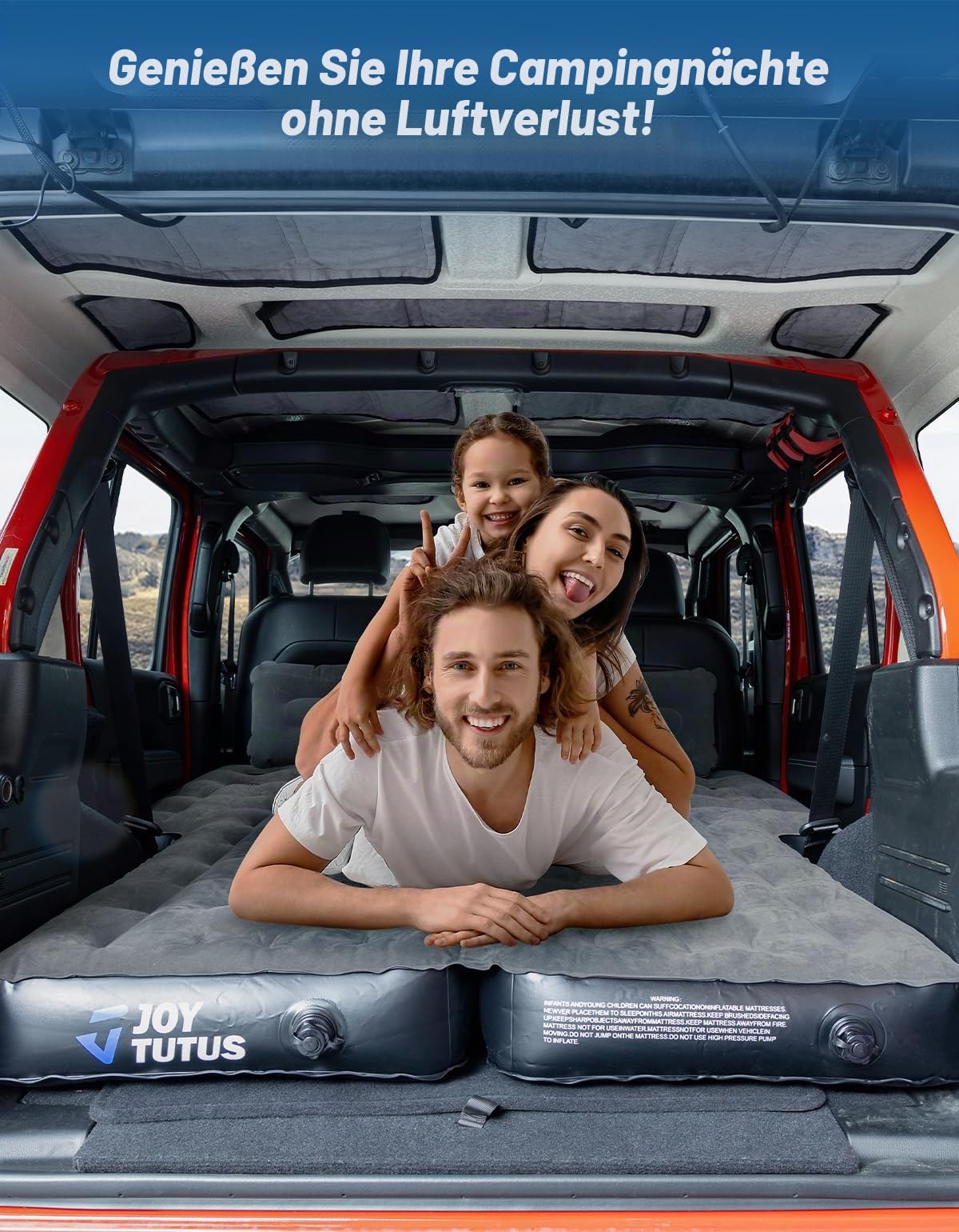 JOYTUTUS SUV-Luftmatratze für Camping mit Luftpumpe, kompatibel mit Wrangler JL 4X4, Komfort-SUV-Luftmatratze mit 2 Kissen für Wrangler JL 4-Türer (Nicht für 4XE), Dunkelgrau