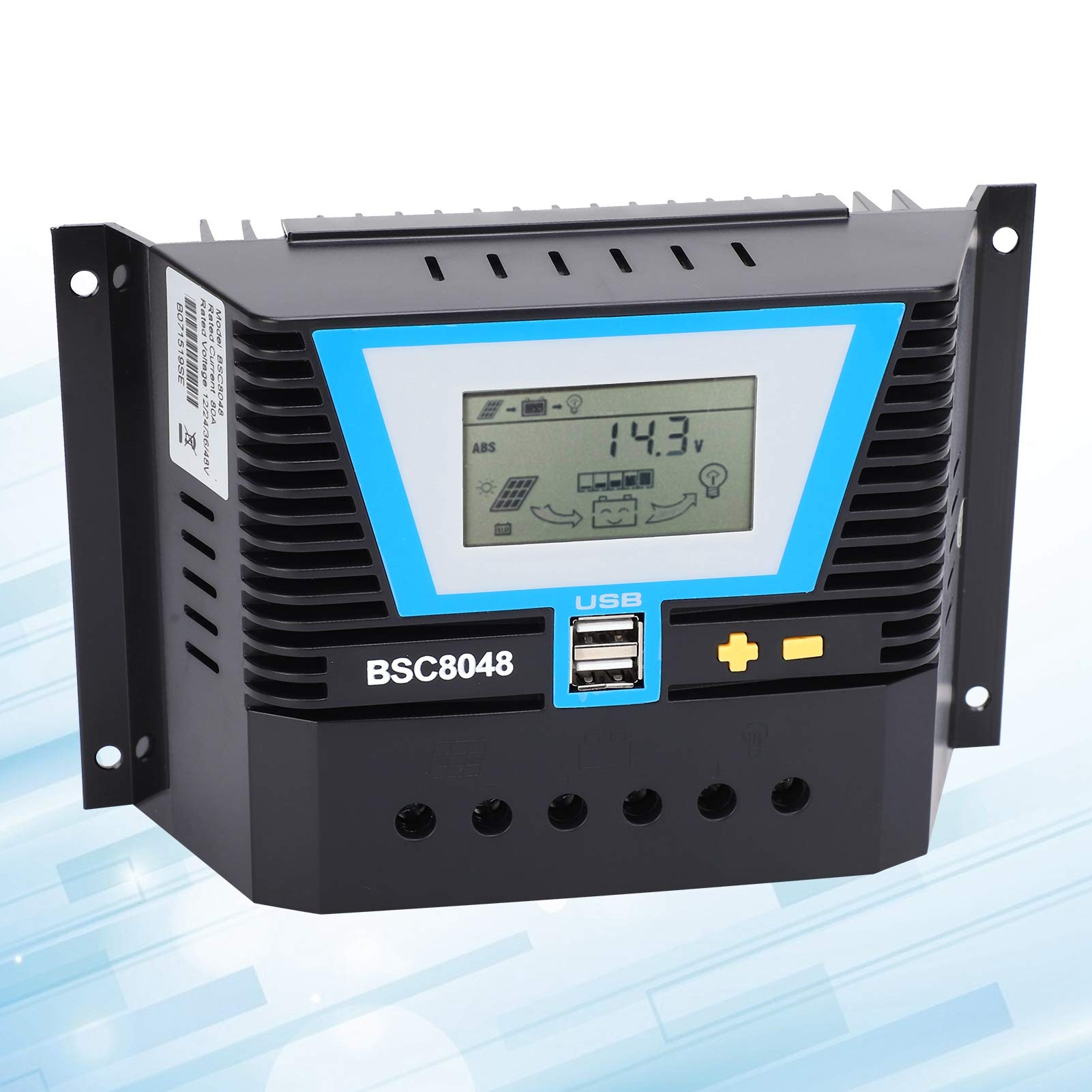 Regolatore di Carica Solare Intelligente 80A per Ricarica Batterie 12V/24V/36V/48V Adatto a Varie Batterie con Plastica Tecnica Durevole