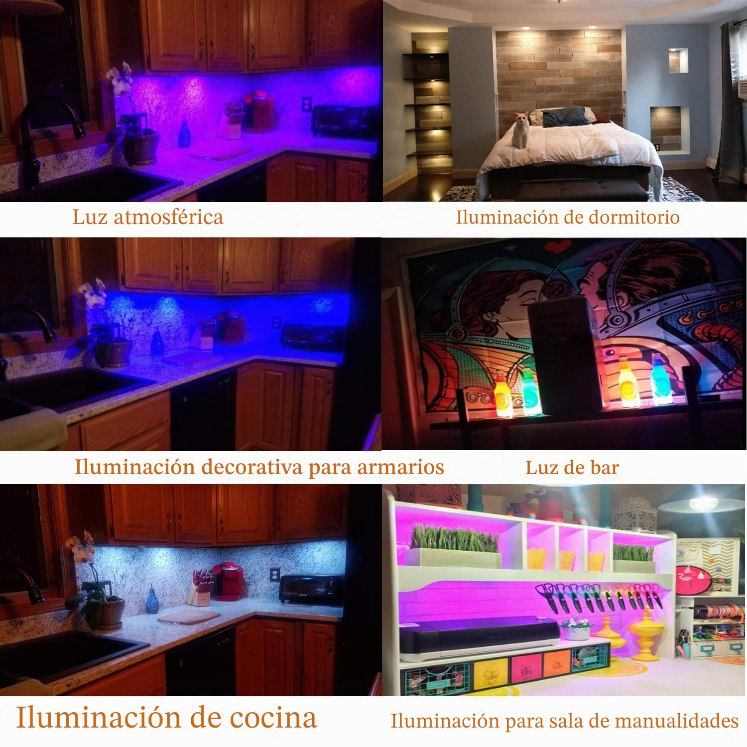 AIBOO Cocina LED RGB debajo de la lámpara del gabinete con control remoto inalámbrico RF, Iluminación empotrada ultradelgada redonda para armario, Luces LED RGB para escaparate 12V 12W(Paquete de 6)