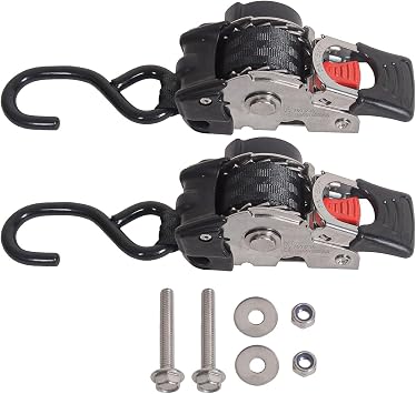 MOTO4U 1" x 6 Bolt-On Retractable Ratcheting Tie-Down Strap,Stainless Steel AutoRetract Marine Strap Transom Tie Downs w/S Hook for Motorcycle Boats Trailersone Pair