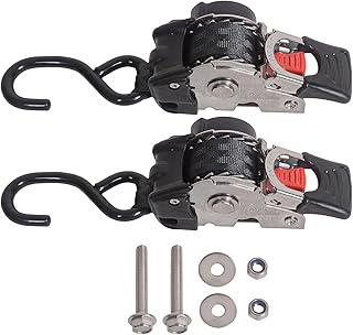 MOTO4U 1" x 6' Bolt-On Retractable Ratcheting Tie-Down Strap,Stainless Steel AutoRetract Marine Strap Transom Tie Downs w/S Hook for Motorcycle Boats Trailers(one pair)