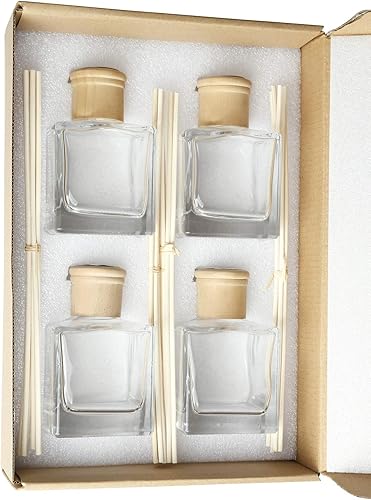 Miniatura 5 de Botellas difusoras de vidrio de fragancia, frascos difusores con tapas y palo de ratán, juego de 4 piezas de accesorios de fragancia de 6.8 fl oz,