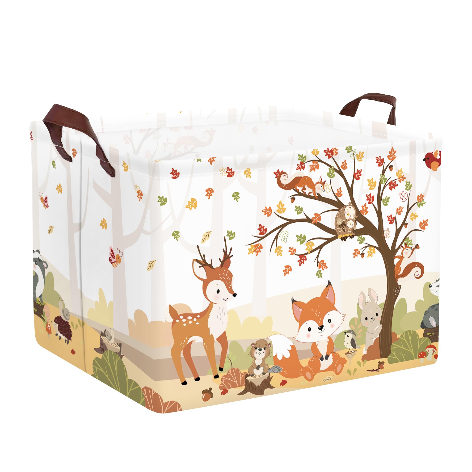 Clastyle Forest Animal Baby Laundry Hamper Collapsible Tree Clothes Kids Storage Basket Waterproof Boys Girls Toy Box for Nursery Room Fox Squirrel