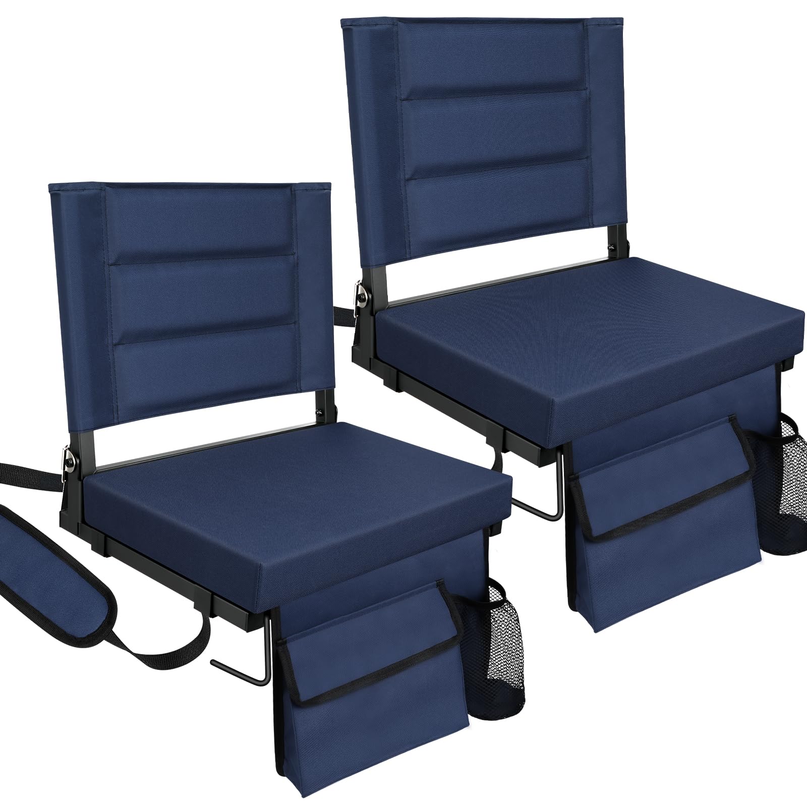 LLEVTIC Stadium Seats with Back Support,Bleacher Chairs with Cushion, Portable Folding Stadium Chair with Removable Cushion and Large Pocket for