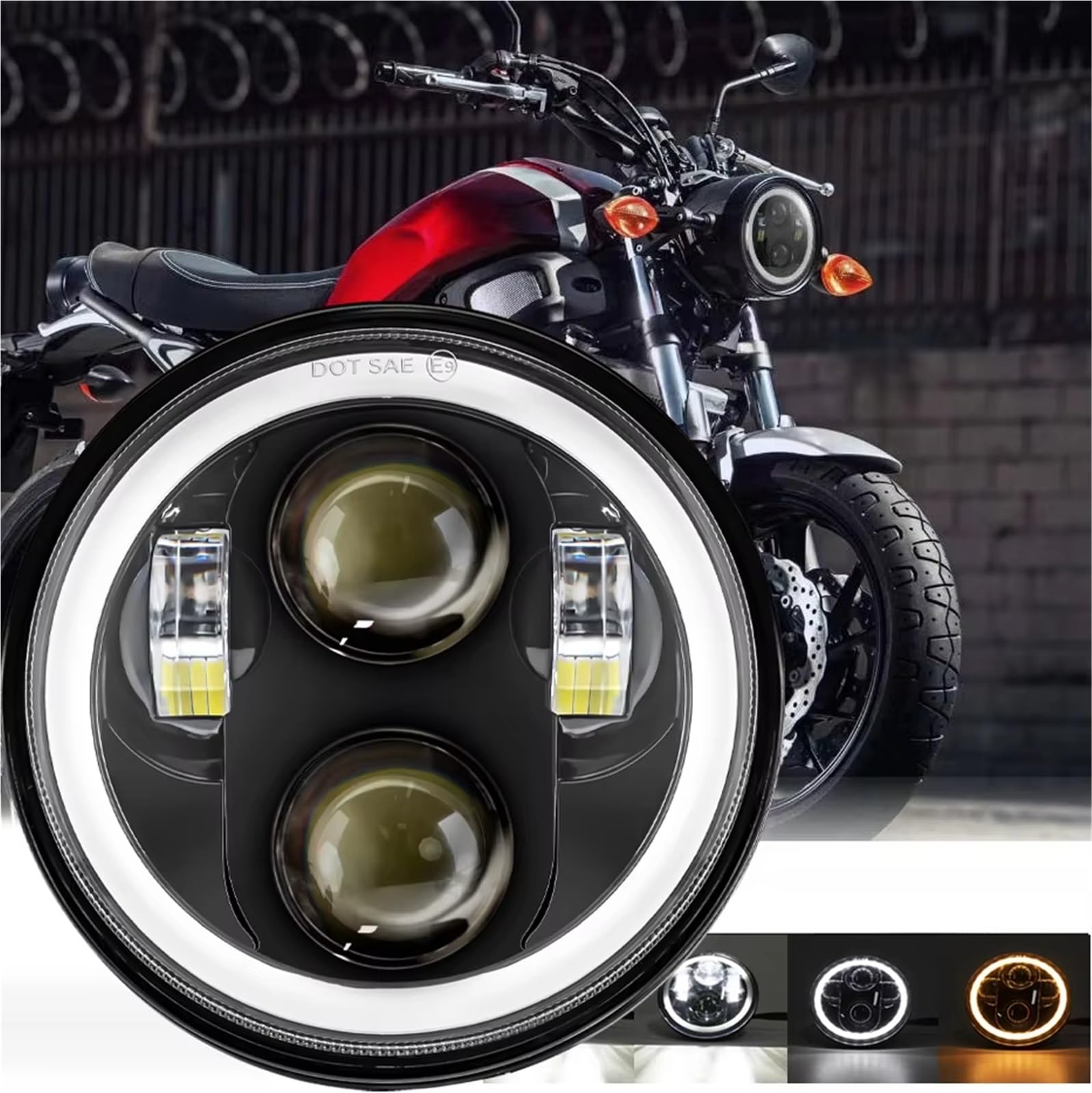 Faro Moto Per Shadow VT 600 700 750 1100 Per VTX 1300 1800 Faro Anteriore Motocicletta Faro A LED Da 5,75 Pollici Fari Anteriori Moto(Black Halo)