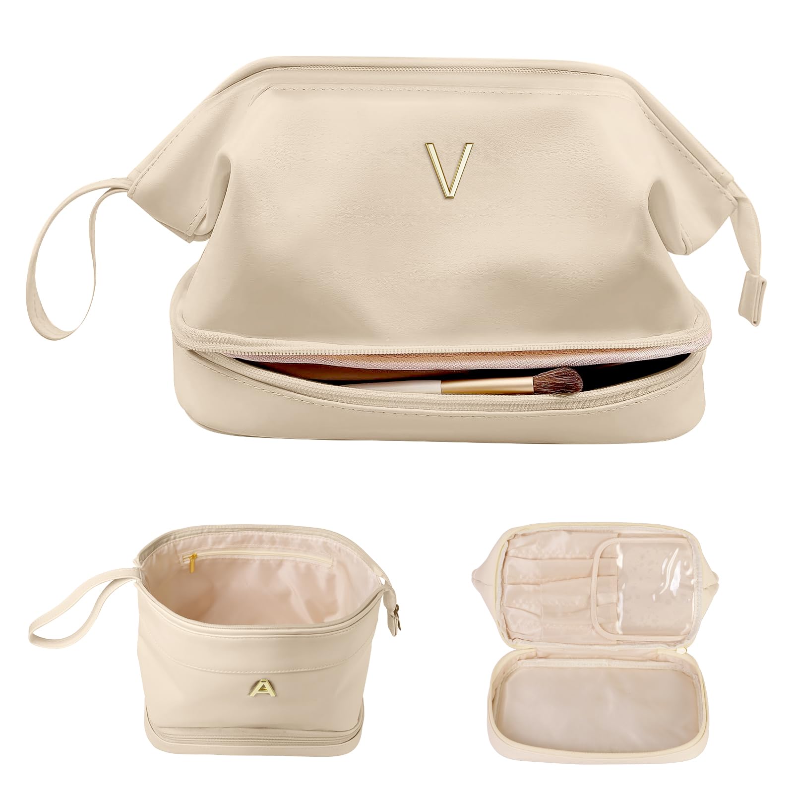 Vogewood Women Gifts, Initial Large Makeup Bag, Travel Essentials, Personalized Double Layer Cosmetic Bag with Makeup Brush Organizer, Travel Toiletry Bag, Trendy Gifts For Women — view 56