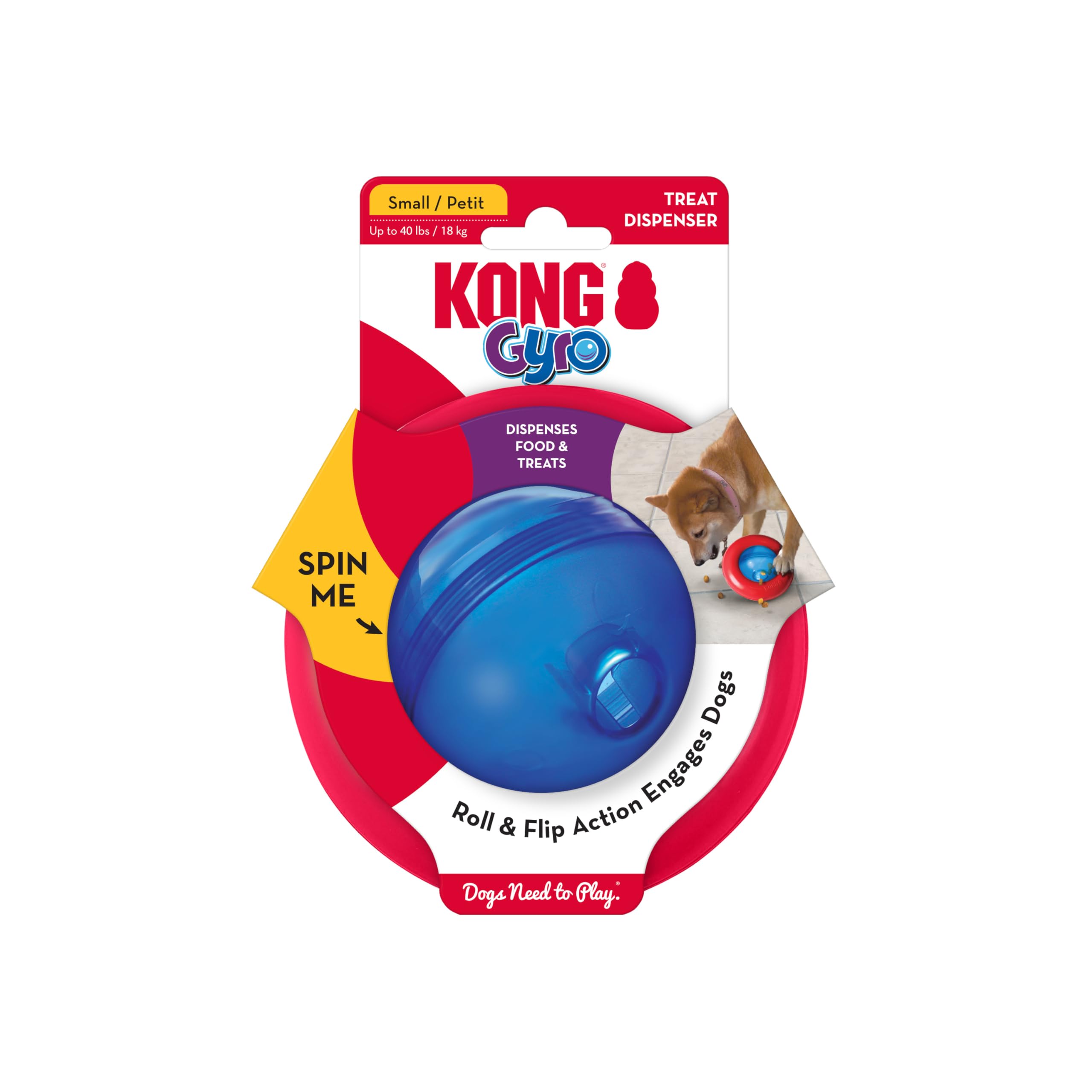 KONG Gyro - Tedavi Dağıtımı için İnteraktif Köpek Oyuncağı - Sağlıklı Beslenme için Köpek Yavaş Besleyici - Küçük Köpekler için