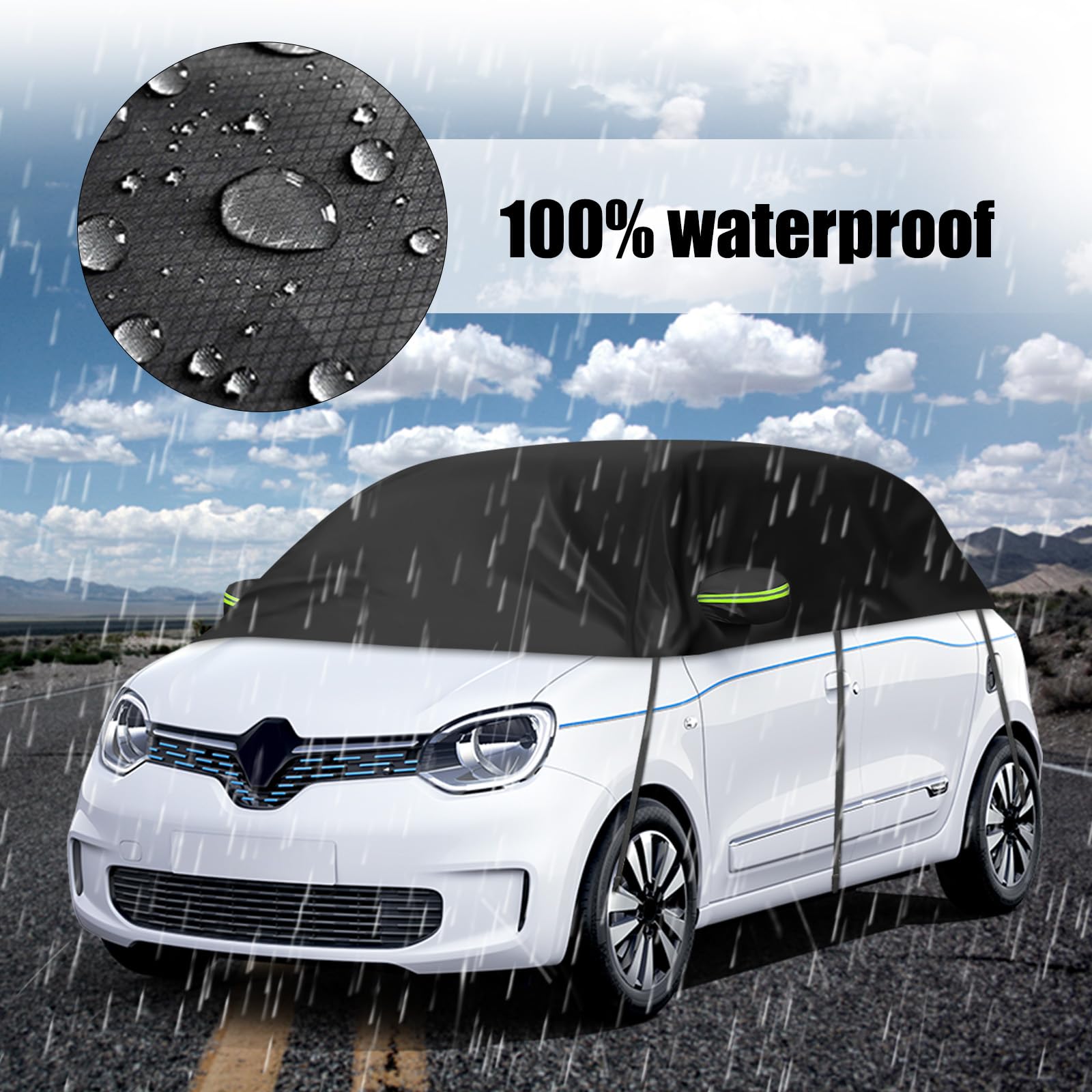 Halbe Autoabdeckung Ersatz für Renault Twingo 1993-2024, Softtop Dachschutz Autoabdeckung Wasserdicht, Halbe Garage mit Riemen, UV-beständig für jedes Wetter
