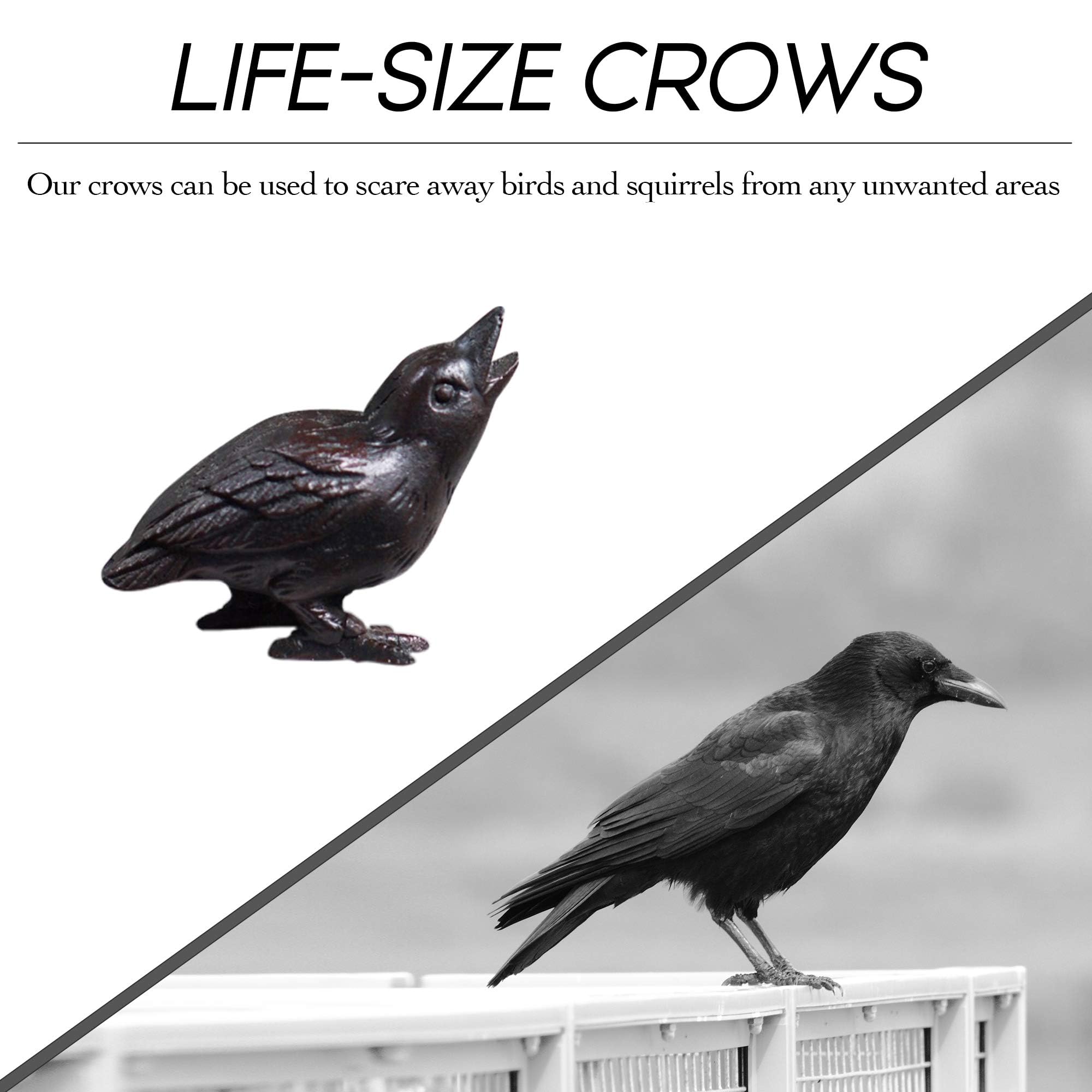 NACH Cast Iron Baby Crow Statue - Head Up Position For Indoor/Outdoor Decor, Ships From Canada