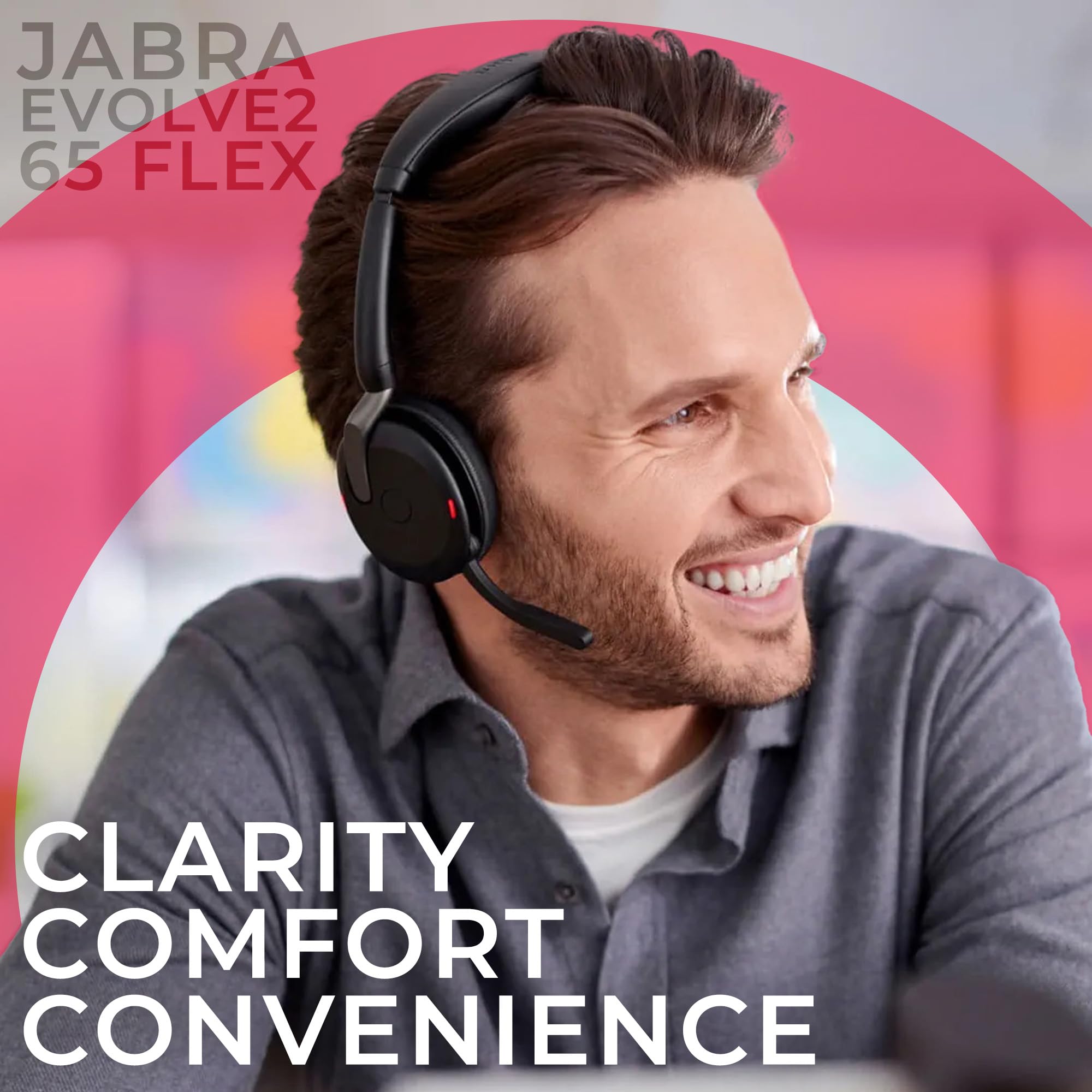 Jabra Evolve2 65 Flex MS Stereo Bluetooth Noise Cancelling Headset (Link380a) Compatible with Mac PC,Smartphones and Tablets - with GTW Microfiber Cloth and Global Teck Gold Support Plan
