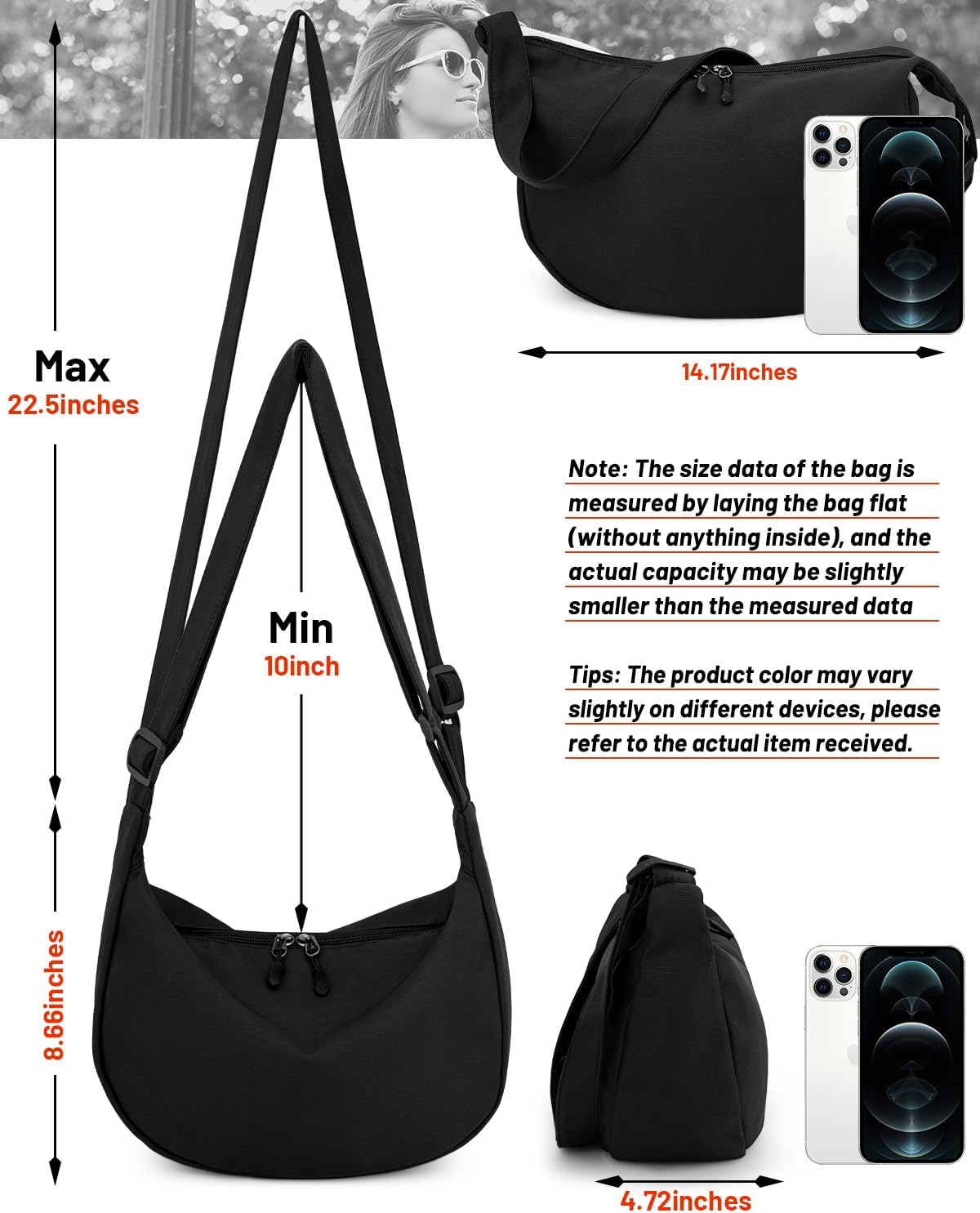 Crossbody Crescent Bag for Women Men, Crescent Bag with Adjustable Strap.