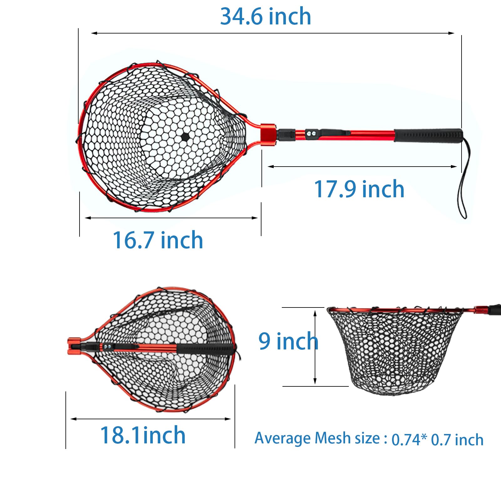 Retino da pesca in silicone, guadino pieghevole e leggero, manico in alluminio resistente per una facile cattura, rilascio, trasporto e stoccaggio