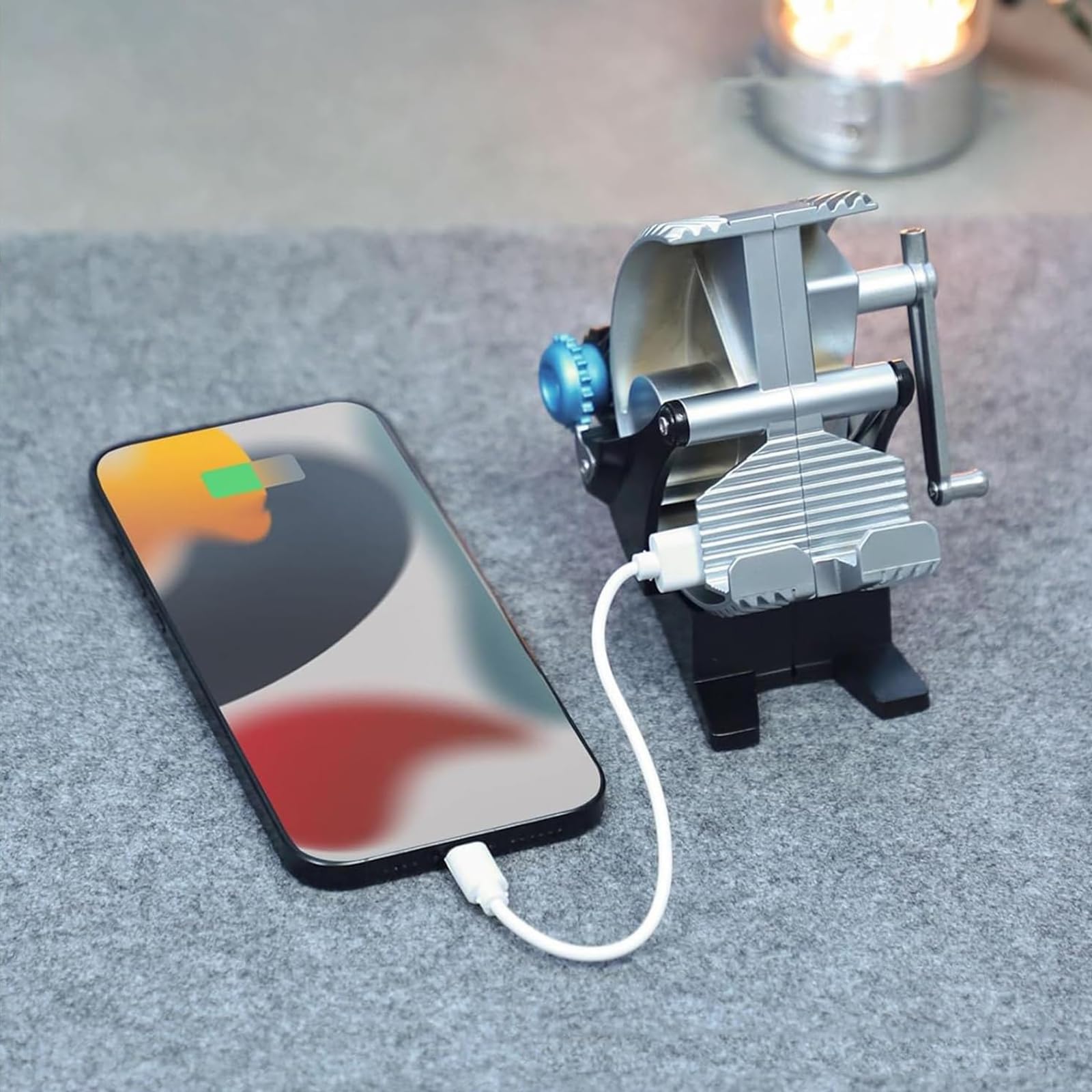 Generatore A Manovella Da Scrivania Supporto Per Telefono Supporto Meccanic | Design Della Manopola Dentata Generazione Di Energia A 60 Giri/Min Compatibile Con Tutti Gli Smartphone