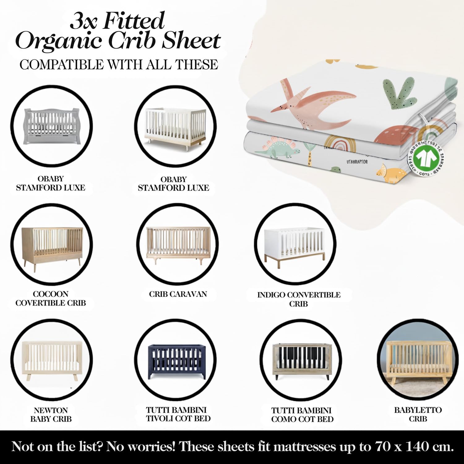 100% Organic Cotton Baby Crib Sheets (3-Pack), GOTS Certified, Soft Fitted Sheets for Mini Mattress & Pack n Play - Image 4