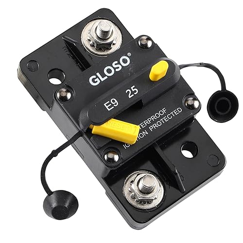 GLOSO Disyuntor de alto amplificador E93 Impermeable IP67 para Marine Auto Truck, Montaje en Superficie Extendida (1/4" Perno) (25A)