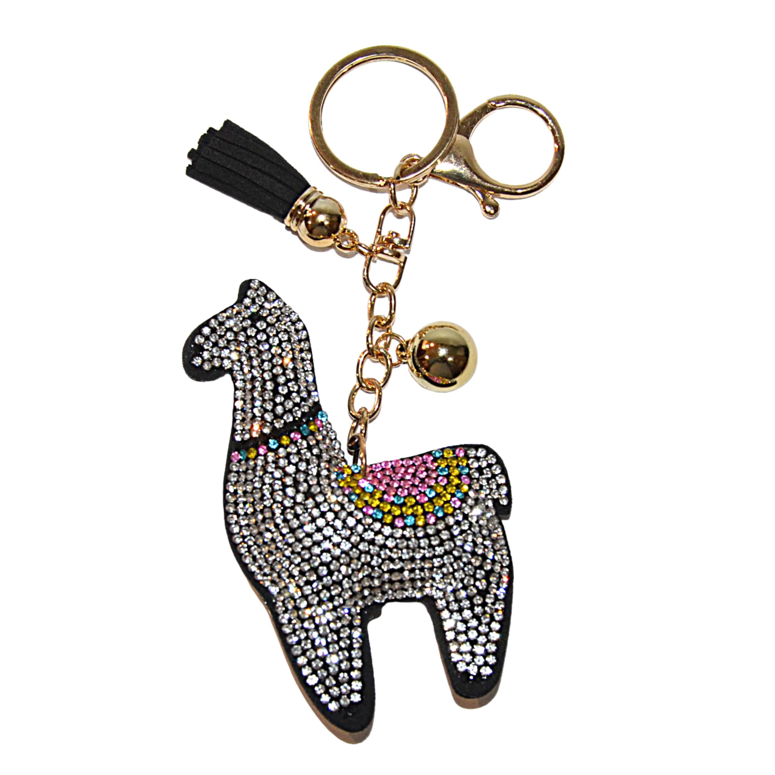 Popfizzy Women's Llama (Gold) Bling Keychain, Rhinestone Purse Charm, Backpack Key Chain, Crystal Bag Charms, Key Fob, One Size