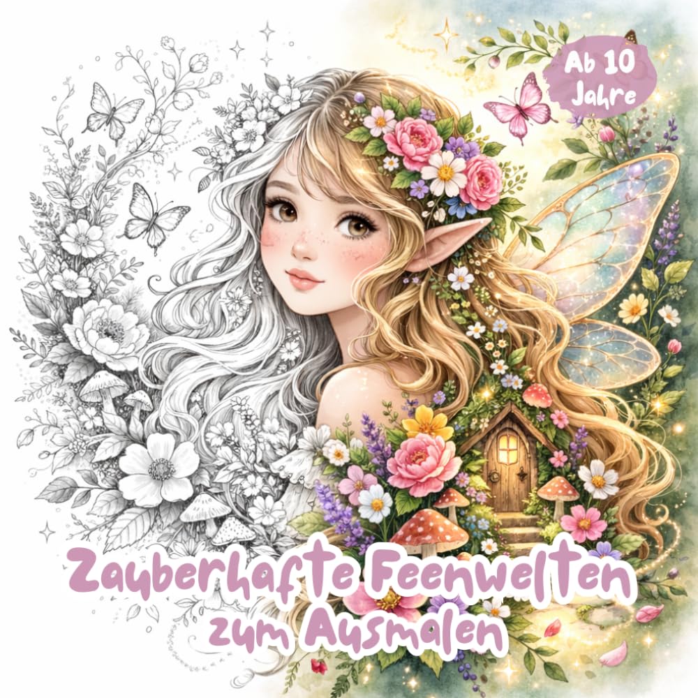 Zauberhafte Feenwelten zum Ausmalen: 33 zauberhafte Ausmalbilder mit Feen, magischen Häusern & verträumten Naturwelten – liebevoll gestaltet für Kinder ab 10 Jahren (Klitzekleine Fantasiewelt)