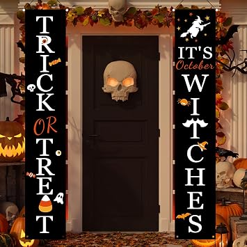 DAZONGE Halloween Decorations, Trick or Treat & Its October Witches Porch Banners for Halloween Hanging Decorations Indoor Outdoor