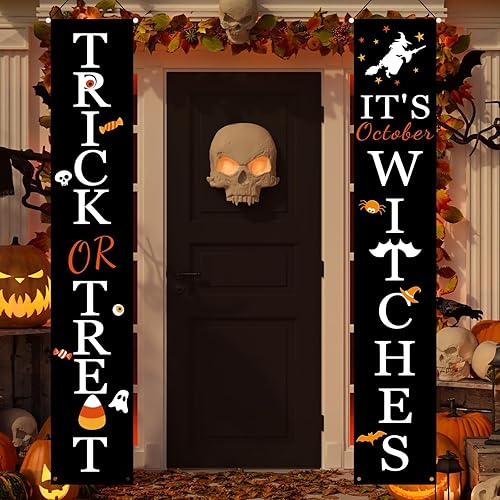 DAZONGE Halloween Decorations, Trick or Treat & It's October Witches Porch Banners for Halloween Hanging Decorations Indoor Outdoor