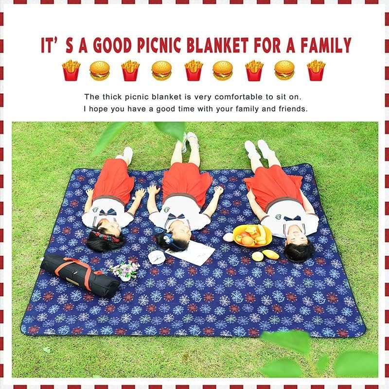 Dual Layer Foldable Picnic Blanket Tote for Spring Summer Camping, Beach, Park, Patio on Grass, Extra Large Outdoor Beach Blanket (80"x 60") (Blue)