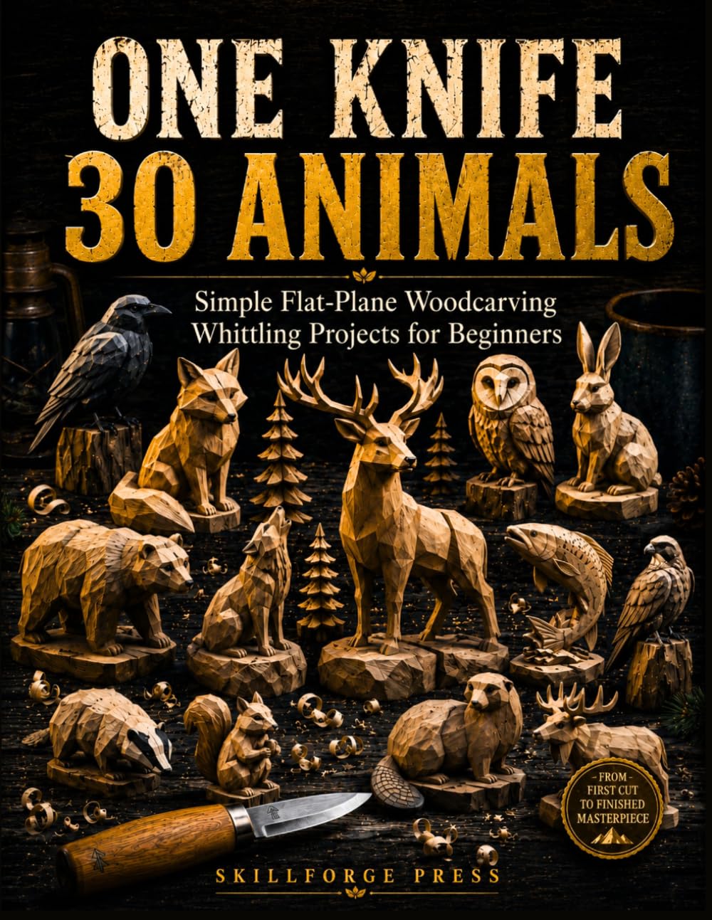 One Knife 30 Animals: Simple Flat-Plane Woodcarving Whittling Projects for Beginners