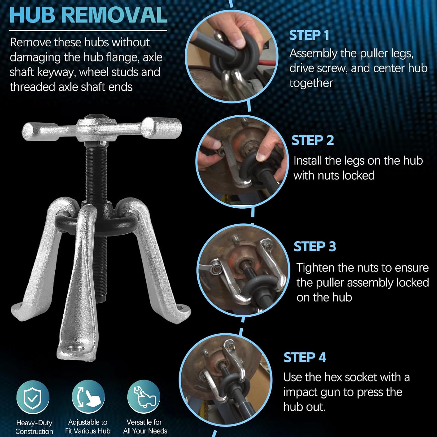 Sunluway Universal 7394 Hub Puller Brake Drum Puller Heavy-Duty Wheel Hub Removal Tool