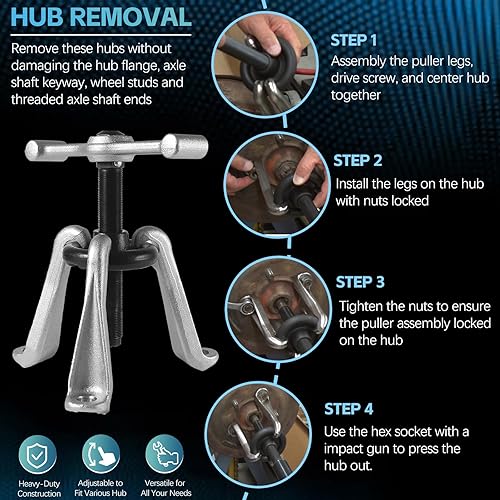 Miniatura 5 de Sunluway 7394 tirador de buje universal, extractor de tambor de freno, herramienta de extracción de cubo de rueda resistente