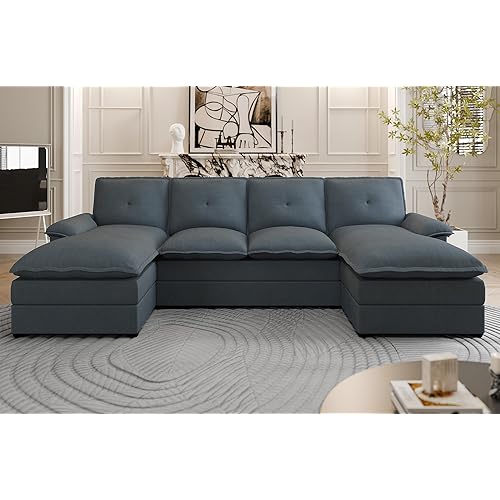 U Shaped Big Couches for Living Room,110" 4 Seat Modular Couch with Thick Cushion & Soft Backrest,Sectional Upholstered Fabric Sofa Couch with Double Chaise,Dark Grey