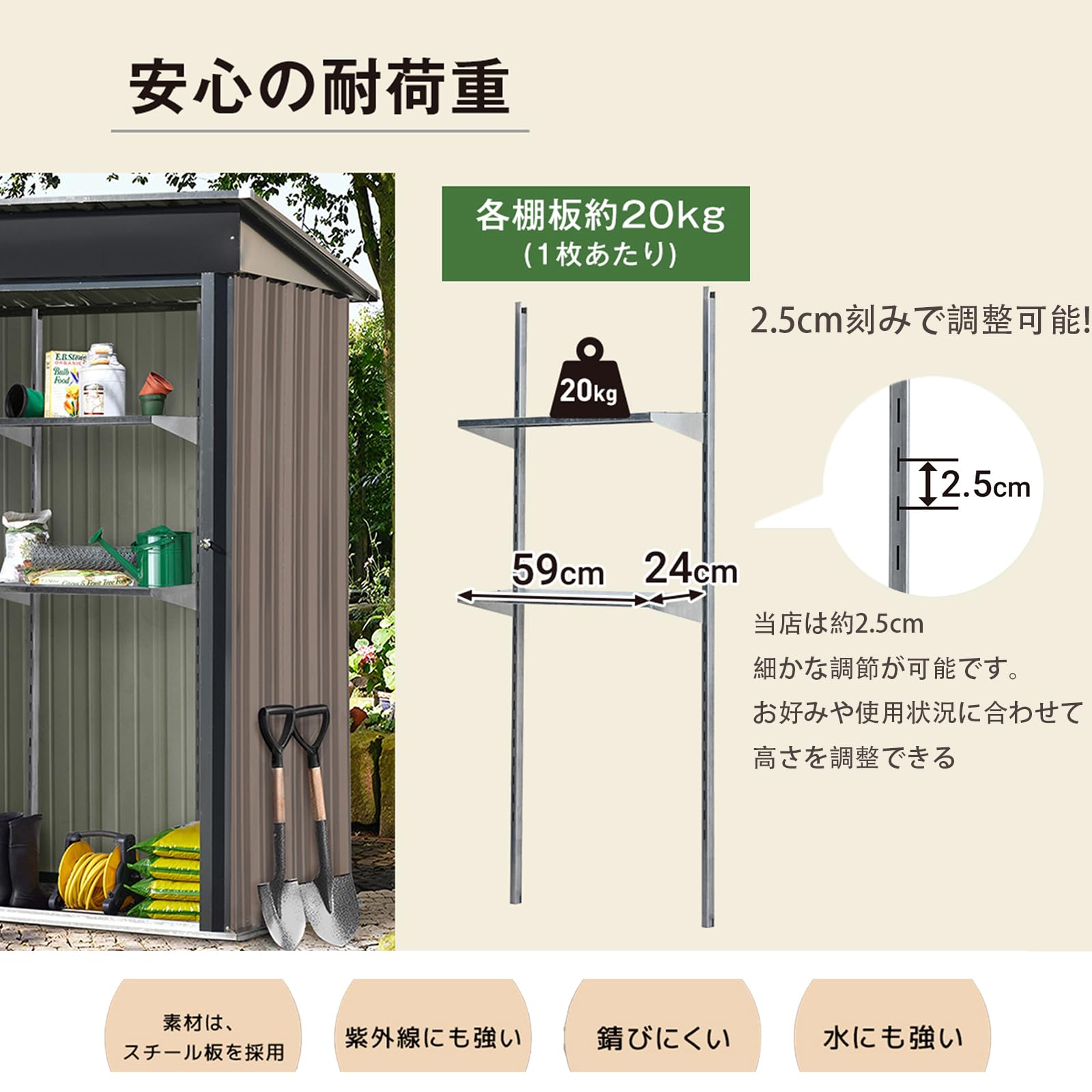 戸外スチール物置/収納庫/倉庫 123*65*154CM【GRAY】床あり