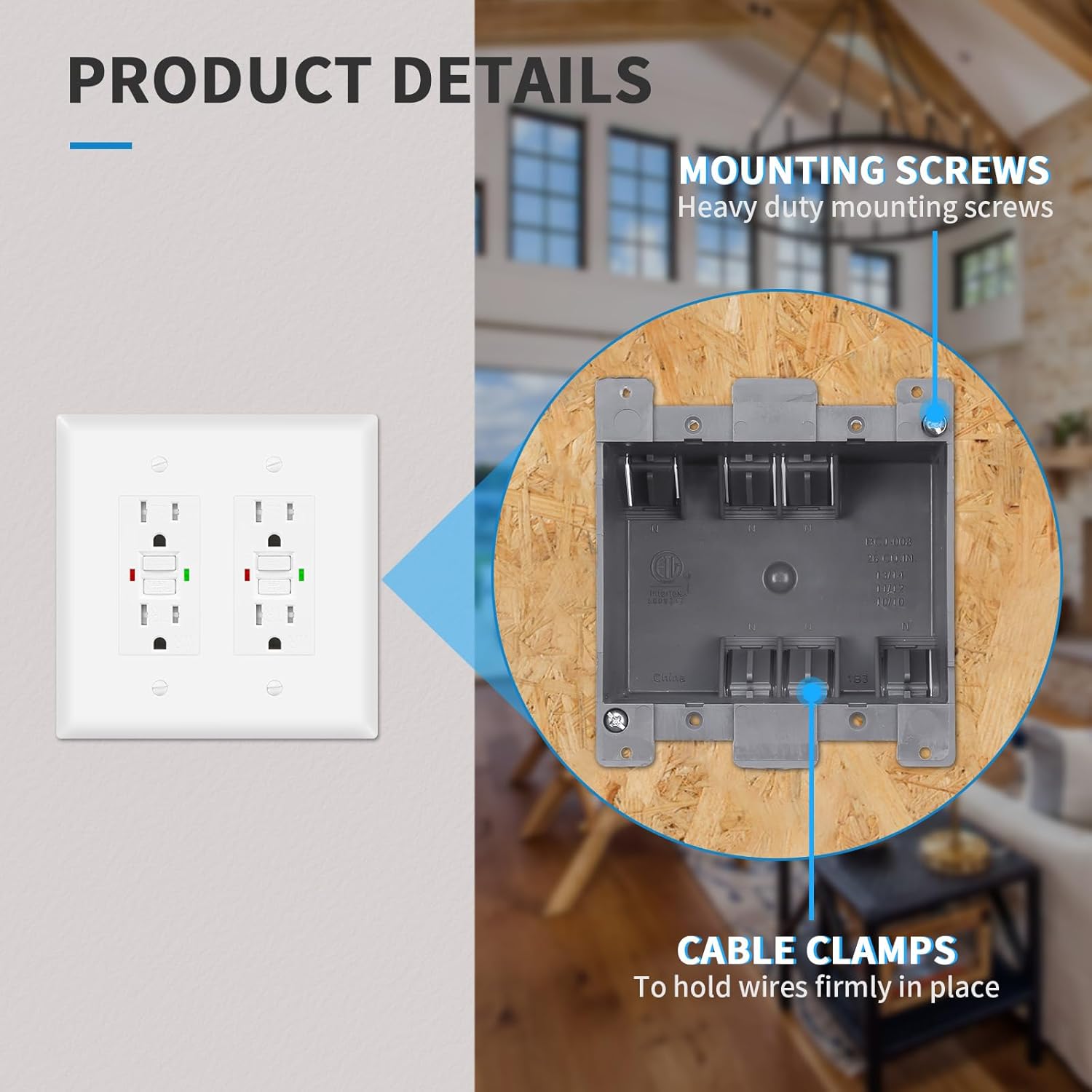 50 PK Old Work Electrical Outlet Box 2 Gang, 25 Cubic Inch Plastic Remodel Drywall Junction Boxes, ETL Listed to UL514C and UL263, Fire Rated for Two Hours