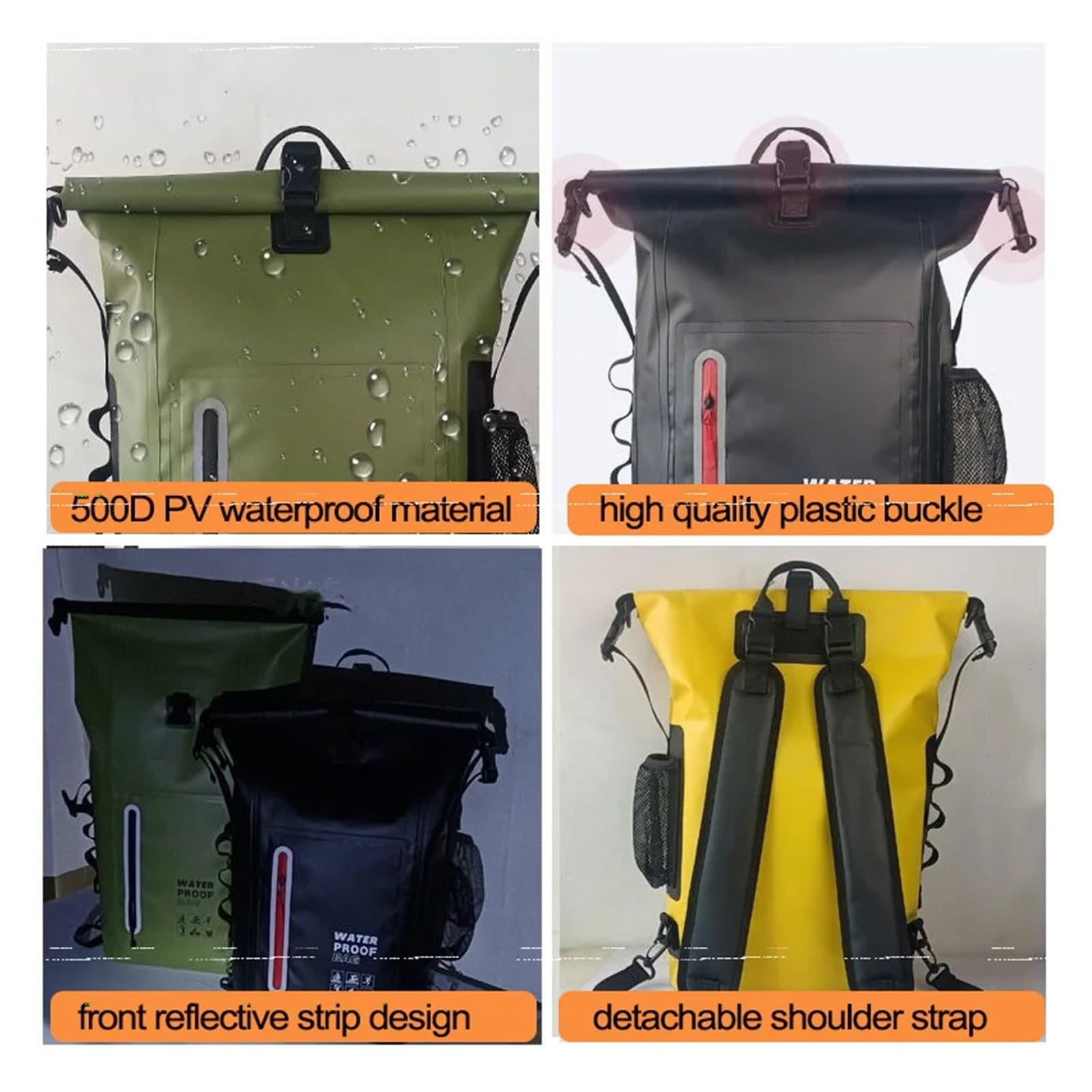 Sac étanche pour kayak - Sac à dos de natation - Grand sac à dos de randonnée en rivière - Épaule - Plage - Plongée - Rafting sec - Canoë - Sac de camping en PVC
