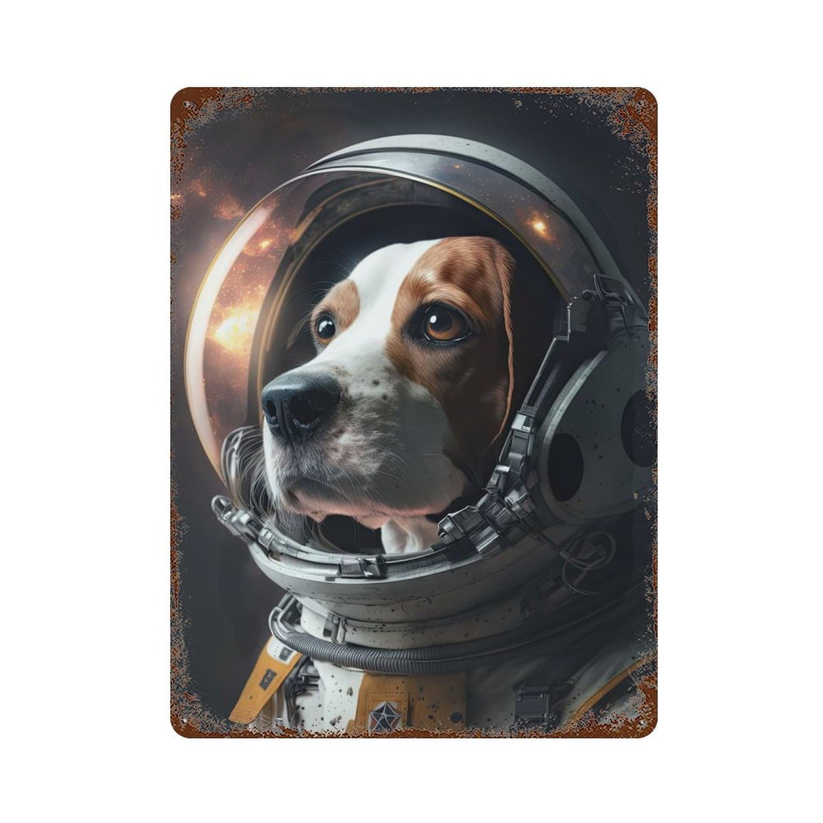 Beagle Astronaut Weathered Tin Sign 15.7"x11.8", Classic Wall Plaque for Garage, Bar And Workshop Decor