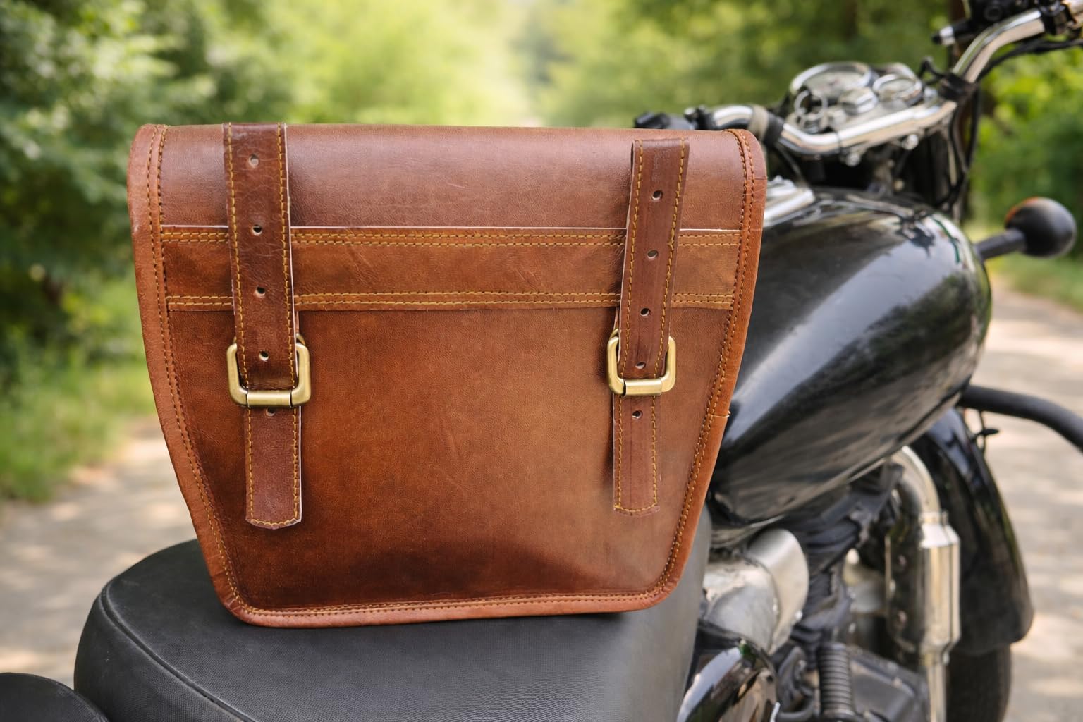 american blue borsa da sella in vera pelle per set moto da 2 borse