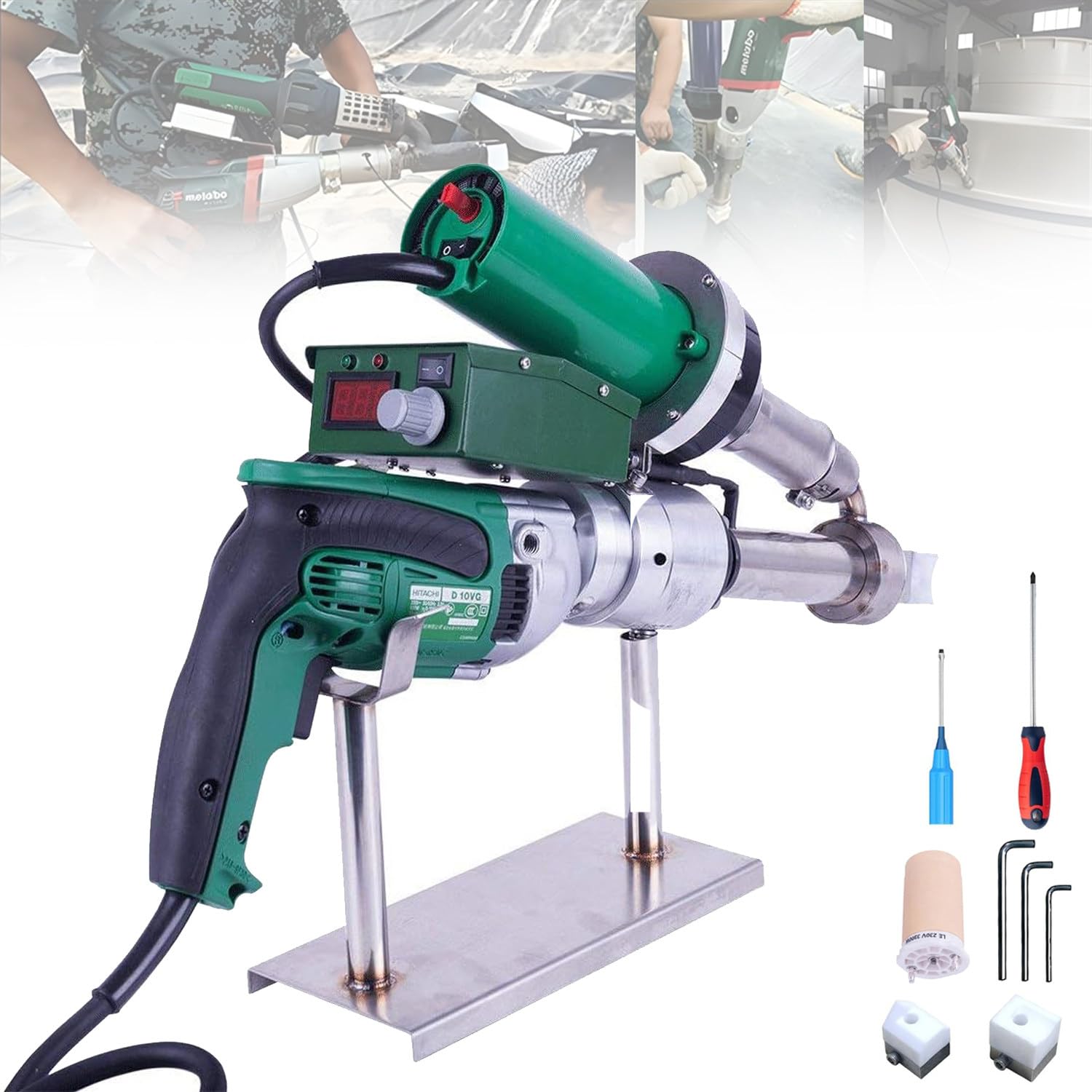 Extrusora de soldadura de plástico portátil de 1600 W, pistola de extrusión de aire caliente, pistola de soldadura de plástico, extrusora de soldadura para soldadura de láminas de PVC, HDPE y PP