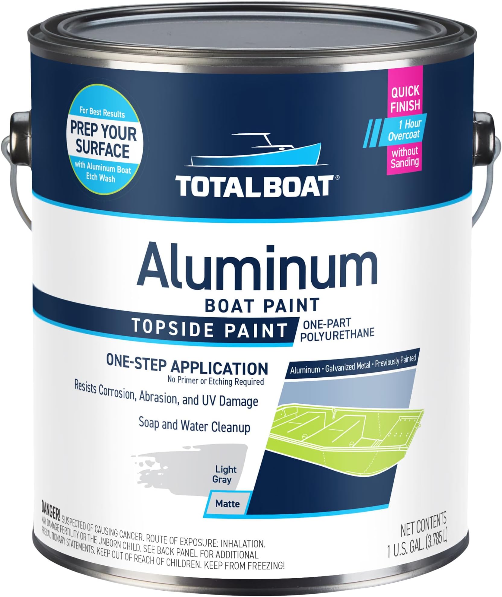 520631 Aluminum Boat Paint for Canoes, Bass Boats, Dinghies, Duck Boats, Jon Boats and Pontoons (Light Gray, Gallon), 1 Gallon (Pack of 1)