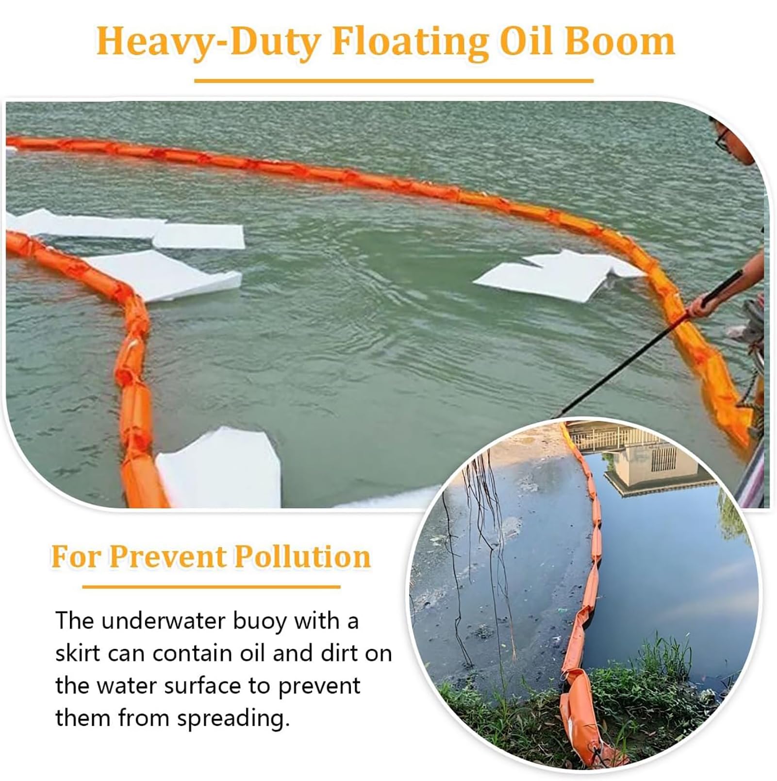 Barrage Flottant Anti-Pollution en PVC, résistant à l'usure H75cm/29.5in