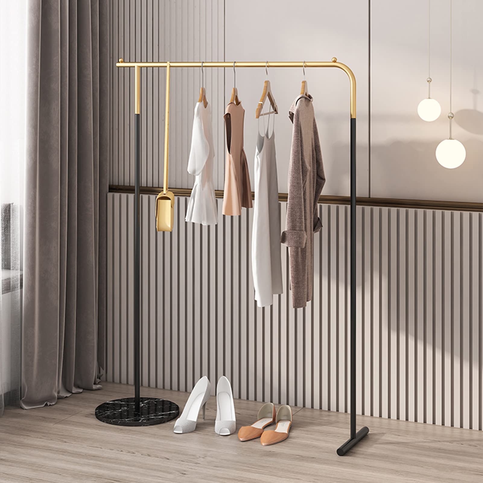 Perchero Moderno de Metal de pie con Base de mármol nórdico, Perchero de Gran Capacidad para Sala de Estar y Dormitorio, expositores para Tiendas minoristas,Gold+Black 120x38x150CM