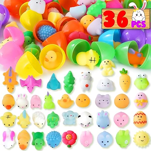 Kiddokids 36 paquetes de huevos de Pascua prellenados Mochi huevos de 2 14 pulgadas para rellenar cestas de Pascua, evento de búsqueda de huevos de