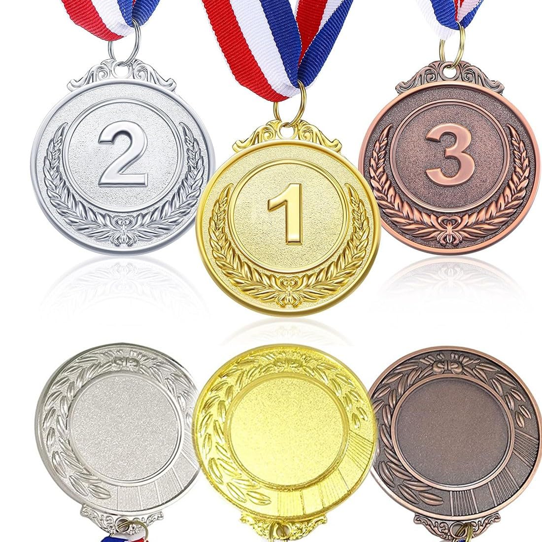 6 Pezzi Medaglie Premiazioni Metallo, Medaglia Oro Argento Bronzo con Nastro, Medaglie Vincenti per Collo per Gare Stile Olimpico, per Bambini Adulti Premi per la Giornata dello Sport