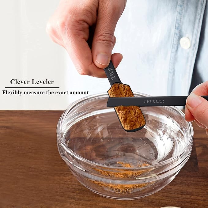 Introducing the ultimate kitchen companion: a comprehensive 21-piece measuring set designed to cater to all your culinary needs. This meticulously crafted collection includes 7 measuring cups (ranging from 1/8 cup to 1 cup), 8 measuring spoons (ranging from 1/16 teaspoon to 1 tablespoon), a leveler, and 5 mini measuring spoons (Tad, Dash, Pinch, Smidgen, Drop). Whether you're baking a delicate pastry or concocting a complex recipe, these versatile tools ensure precision and efficiency in your kitchen endeavors.