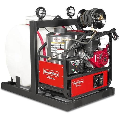 MechMaxx 4000 PSI 4 GPM Honda 389CC 11.7HP E-Start Engine Hot Water Pressure Washer Skid Mounted with 175 Gal Tank, HPW40HT
