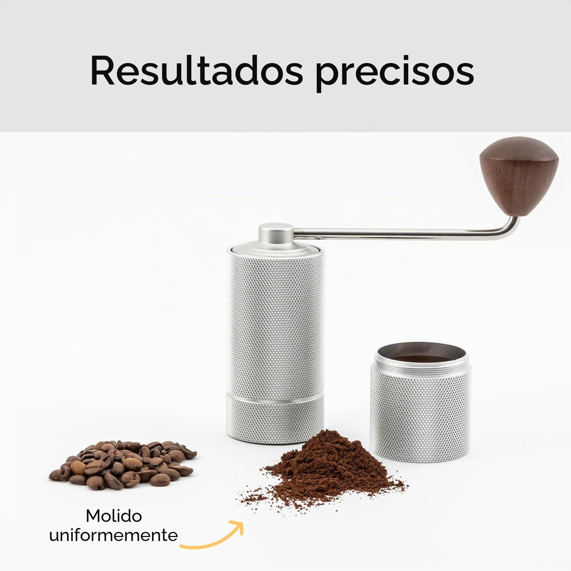 Hanseküche Molinillo de café - Molinillo de café manual con mecanismo de precisión de acero inoxidable y mango de madera - Molinillo cónico para espresso, molinillo de café, acero inoxidable (plata