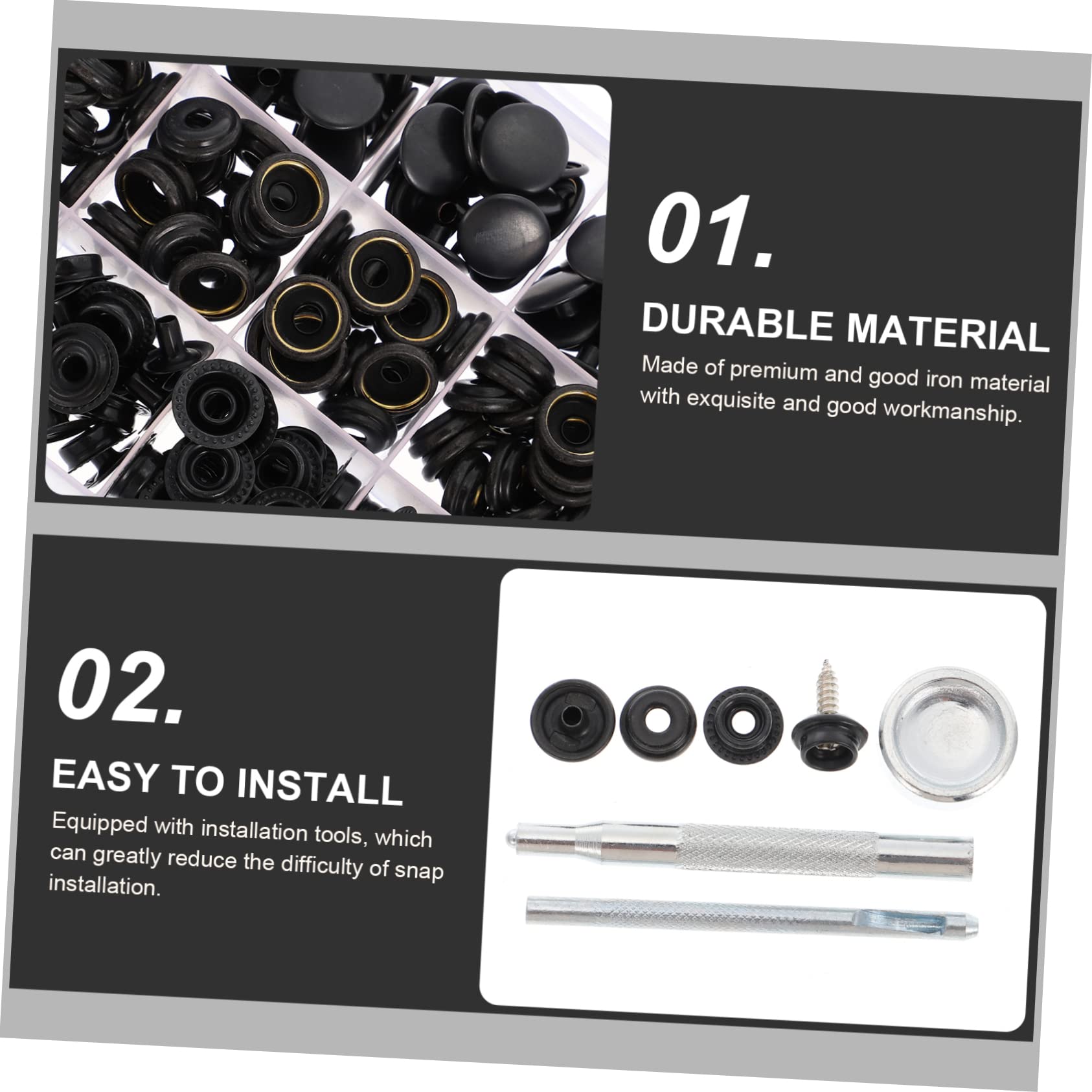 Eisen Druckknopfset 15mm 1 Satz für Kleidung und Leder | Schnappverschluss für Yachtplanen und Auto Sofas, Leicht und Einfach zu Verstauen