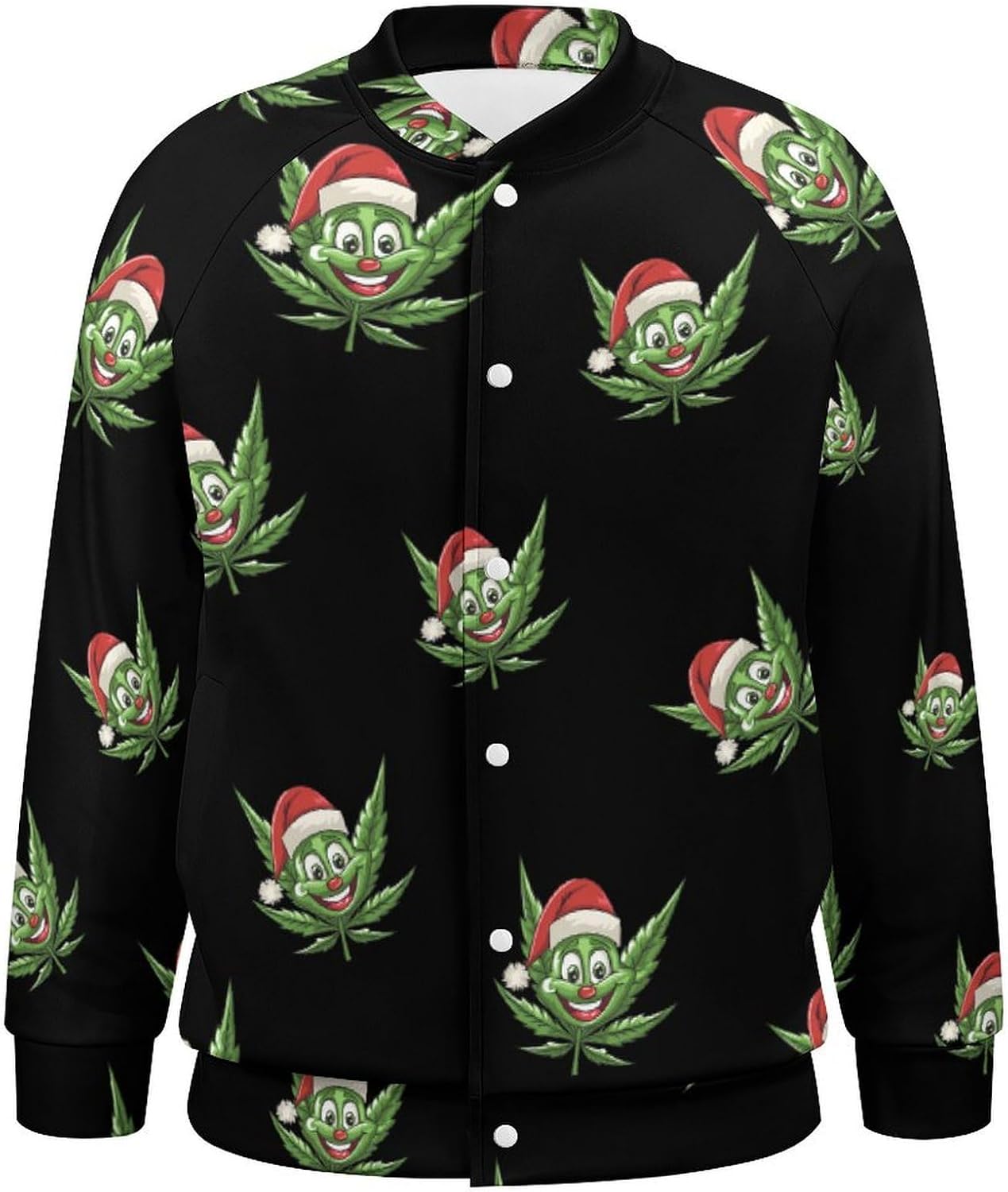 Christmas Weed Pot Novelty Men's Baseball Jackets Causal Sweatshirt Button Top Long Sleeve Coat