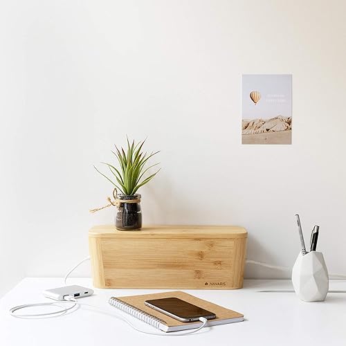 Miniatura 2 de Navaris Caja de almacenamiento de cables de bambú para cables, cables, enchufes de extensión, cargadores, enchufes, TV, red y cables de enchufe de