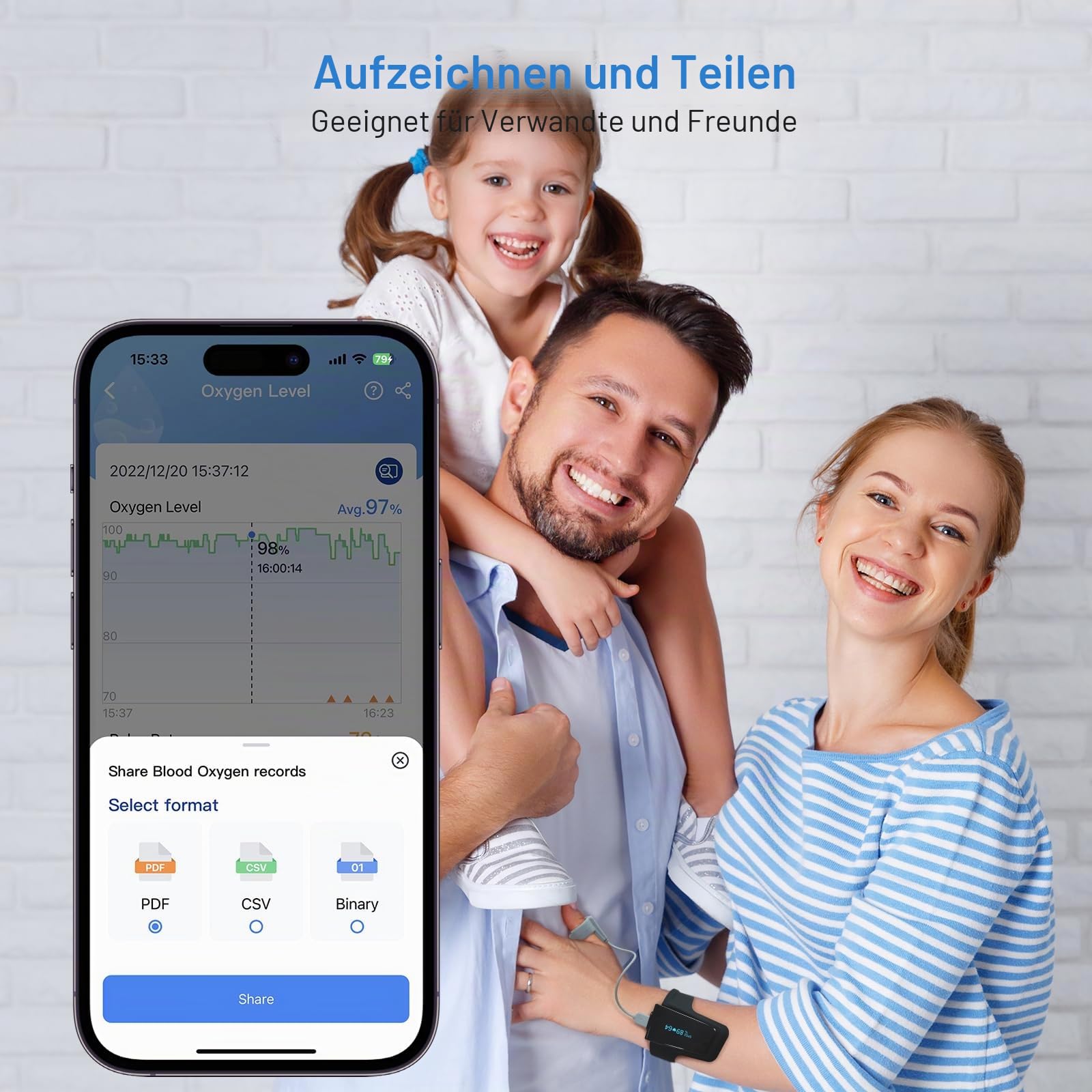 ViATOM Pulsoximeter mit Bluetooth, Sauerstoffsättigung Messgerät Finger und Handgelenk, tragbarer Schlafmonitor Blutsauerstoffmessgerät Finger mit Profi-APP&PC-Bericht