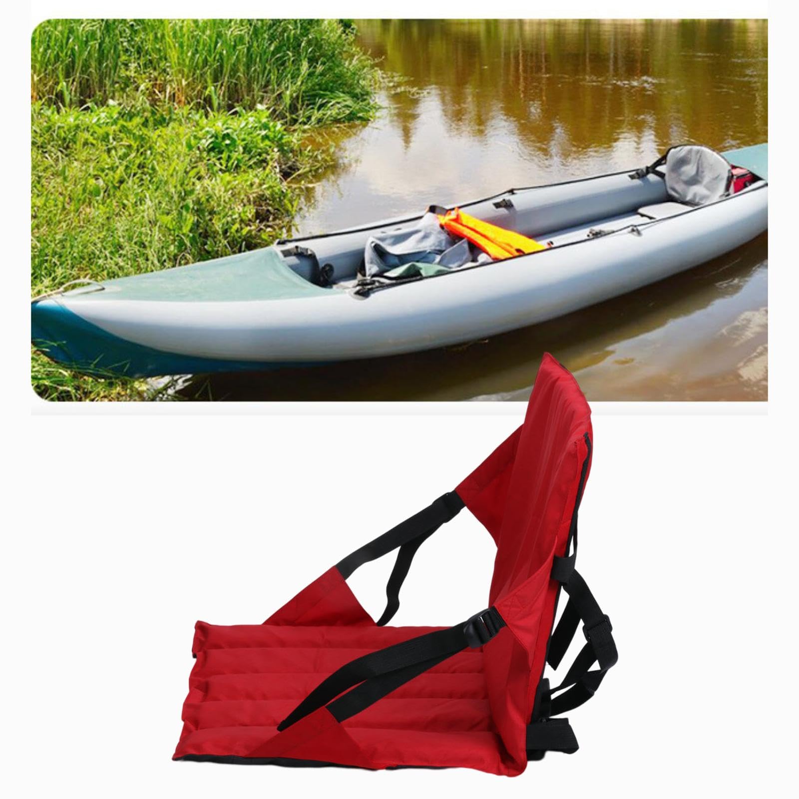 Homyl Asiento de Kayak Almohadilla Universal Plegable Soporte Respaldo Acolchado Bolsillo Malla Ajustable en EVA Adecuado para Botes Pesca Camping Actividad