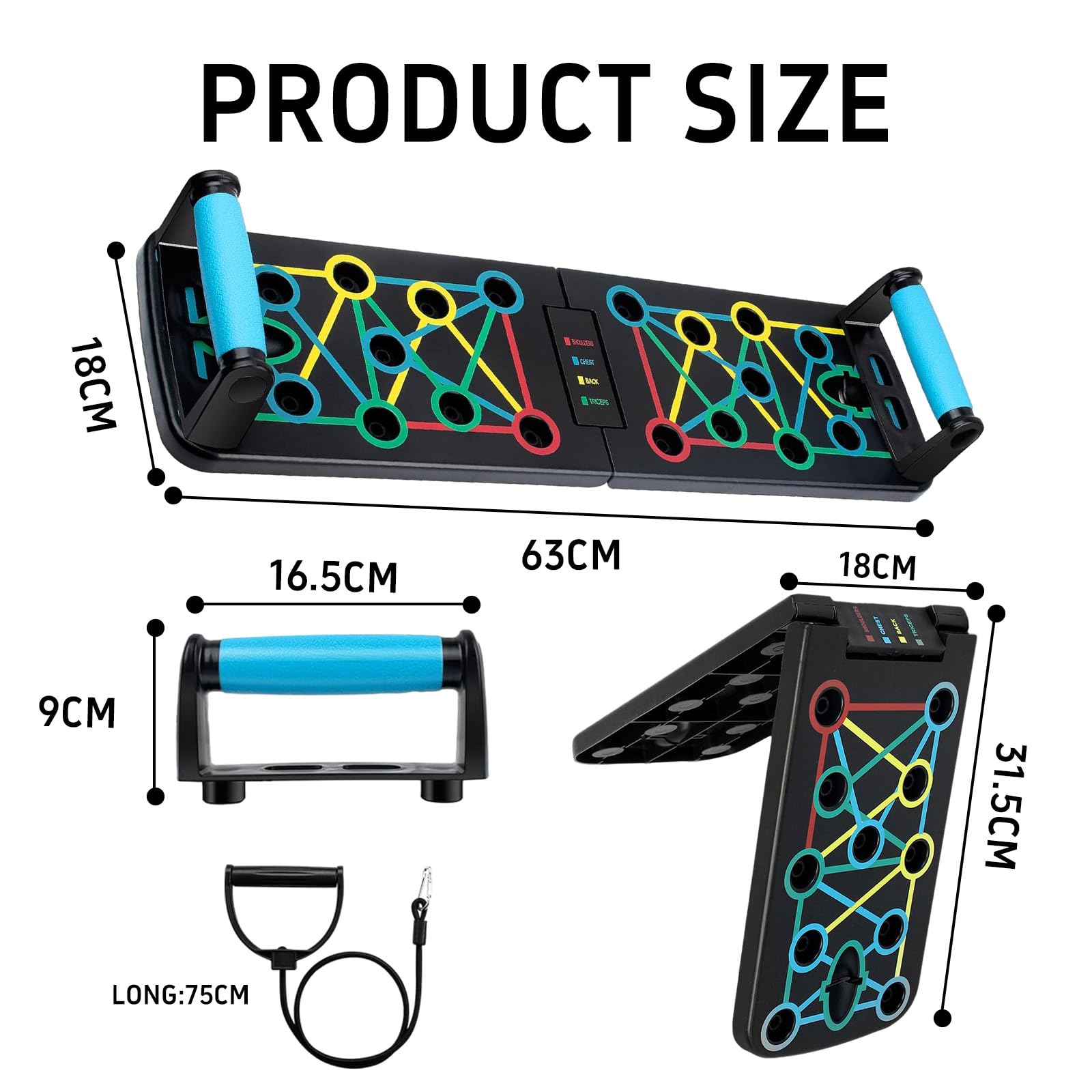 Push up Board Flessioni Attrezzi, Maniglia per Push Up, Push Up Board Pieghevole,con 2 Corde di Trazione,41 posizioni combinate,Digitale per Esercizi a Casa e in Palestra.