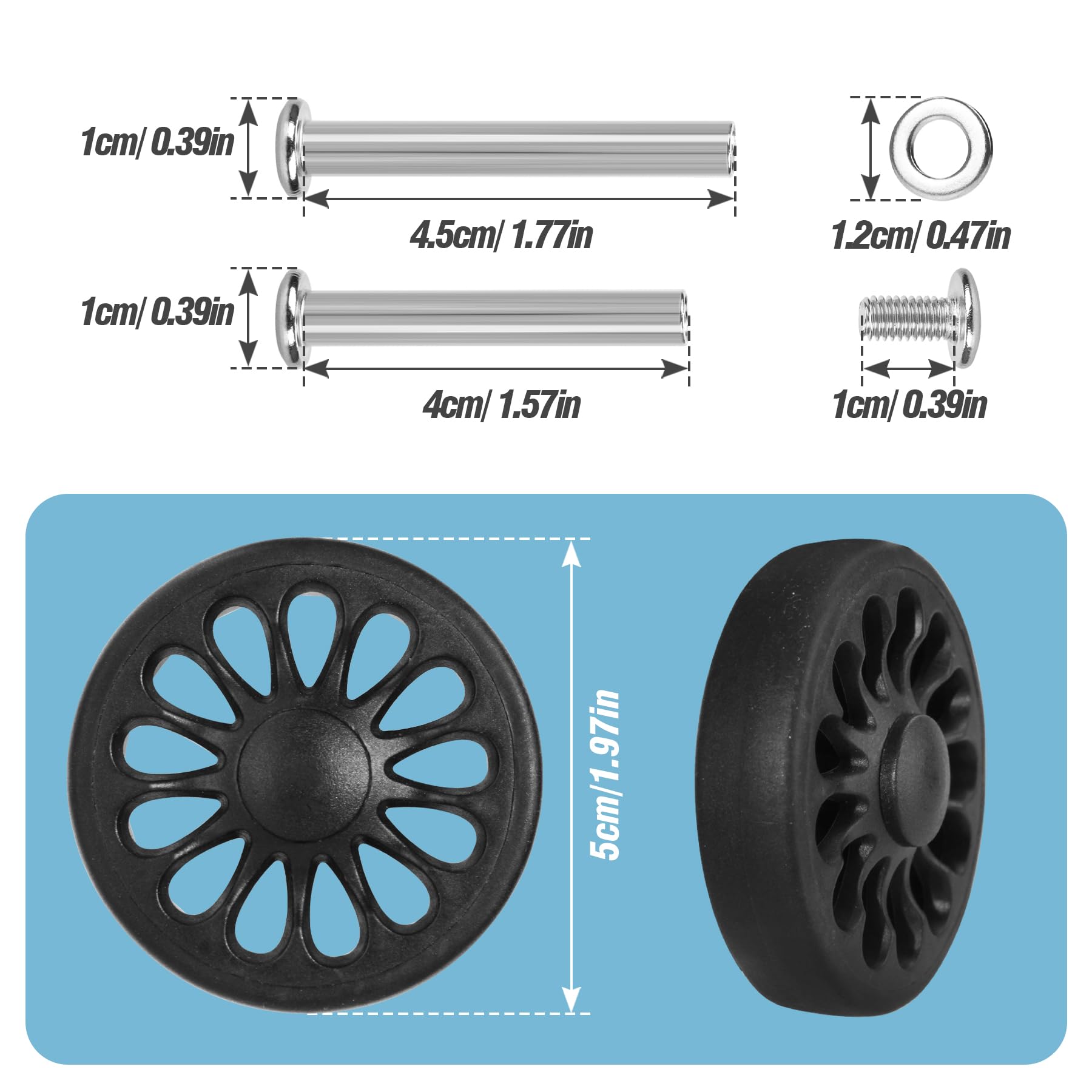 LOTOWELZON Lot De 2 Roues De Rechange Pour Valise, 40 Mm Pour Patins à Roulettes Extérieurs Avec Roulements De 8 Mm (0,31") - Ensemble De Réparation