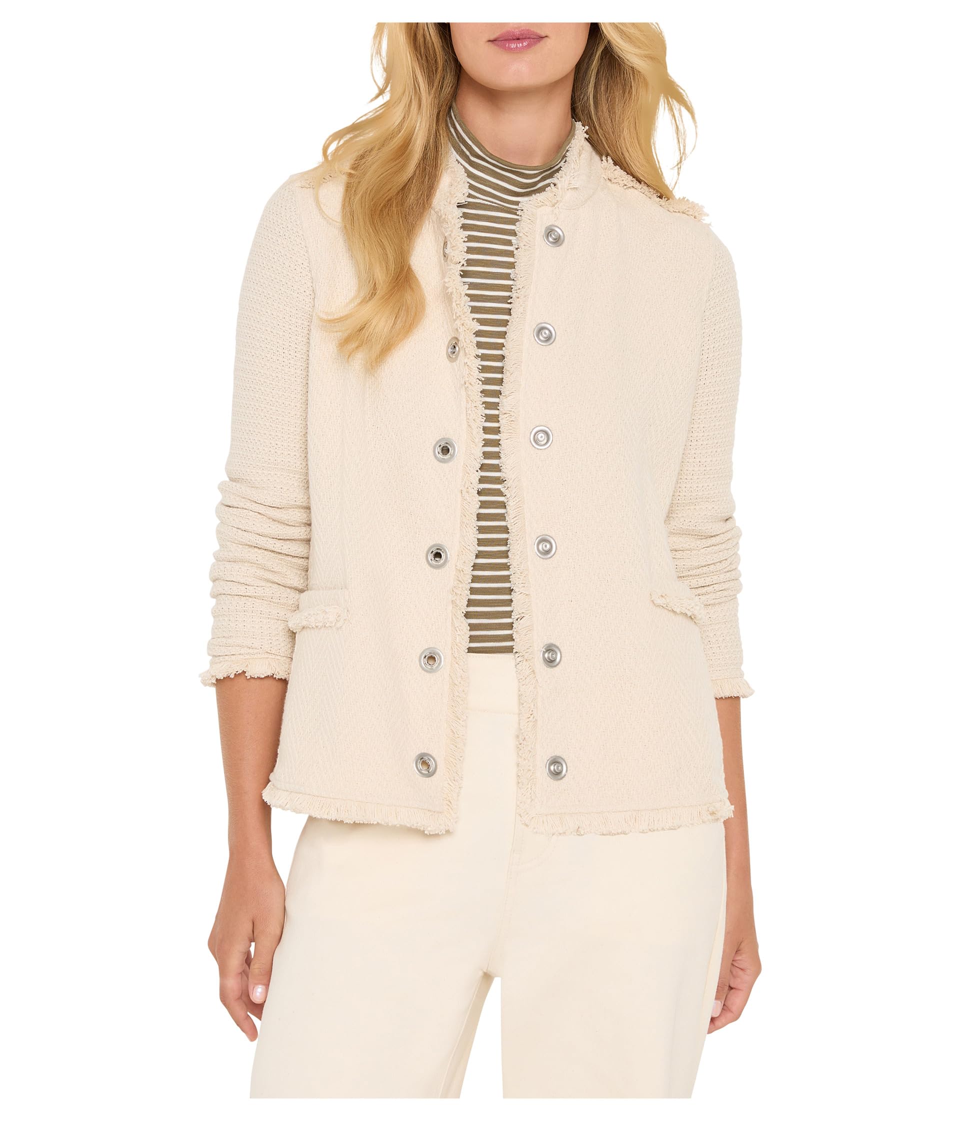 NIC ZOE womens Military Fringe Mix Knit Jacket